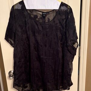 Torrid Black Sheer Blouse with flower detail.